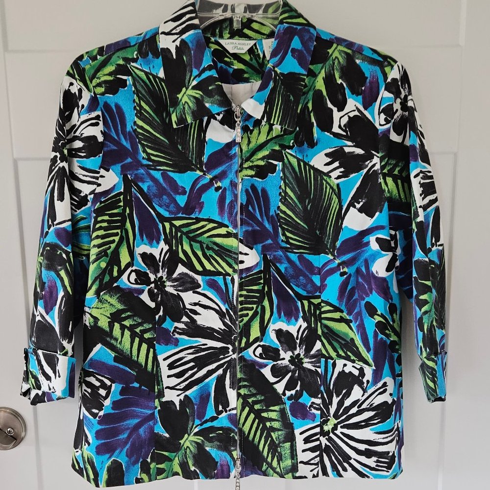 Laura Ashley Petites Tropical Print Jacket 3/4 sleeves size Petite Med